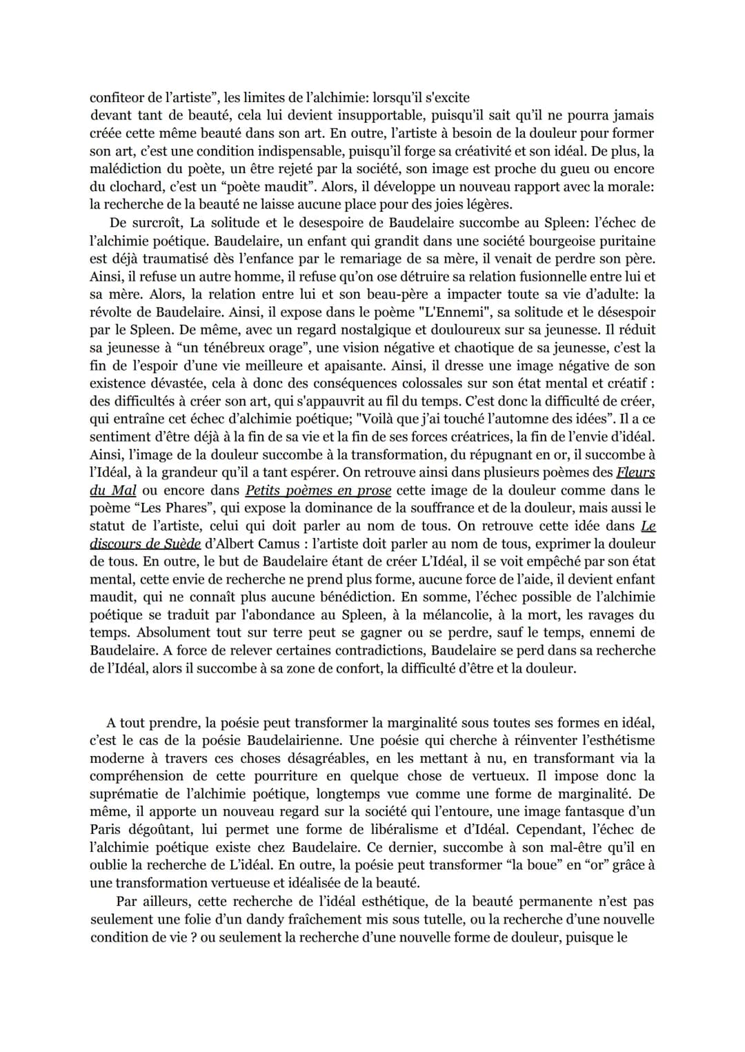 Sujet : La poésie peut-elle, selon les mots employés dans "Le Soleil", "ennoblir les choses les
plus viles" ?
"L'artiste est celui qui crée 
