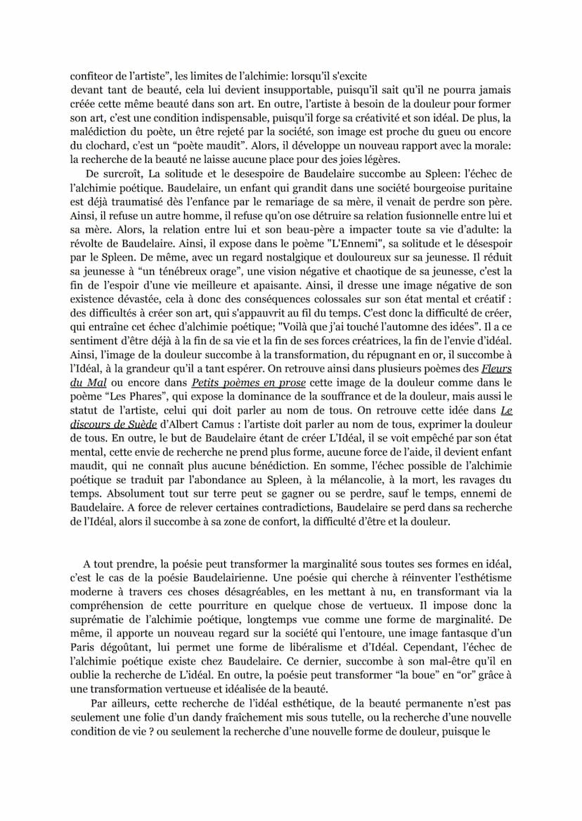 Sujet : La poésie peut-elle, selon les mots employés dans "Le Soleil", "ennoblir les choses les
plus viles" ?
"L'artiste est celui qui crée 