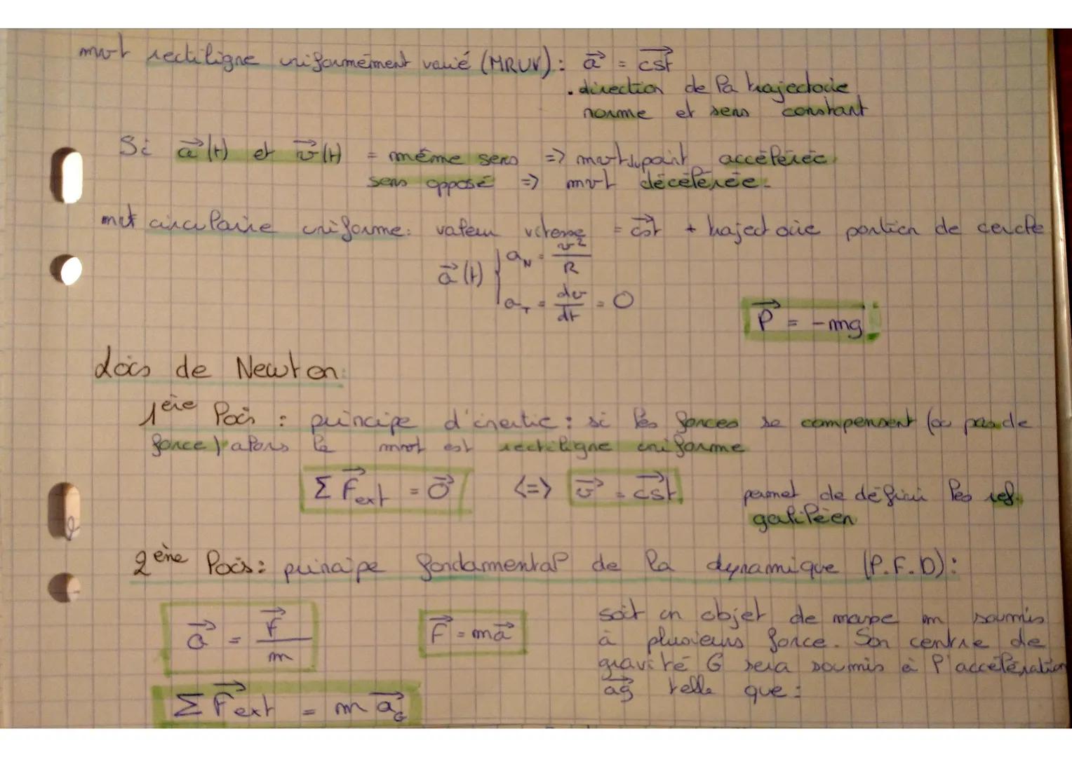 Cinématique et Pois de
Vecten position:
OM (1) (4 (19)| |||0M|| = √22² +4²
(H)]
Vecrem vitesse dérivée du veclem position: v(H) =
dom (H)
dr