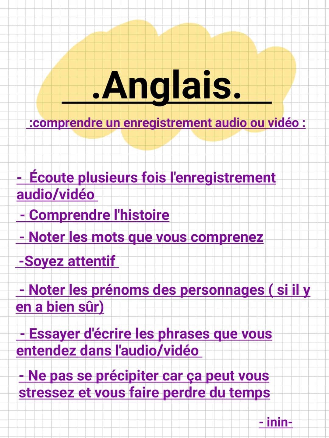 Écoute plusieurs fois l'enregistrement
audio/vidéo
-
.Anglais.
:comprendre un enregistrement audio ou vidéo :
Comprendre l'histoire
Noter le