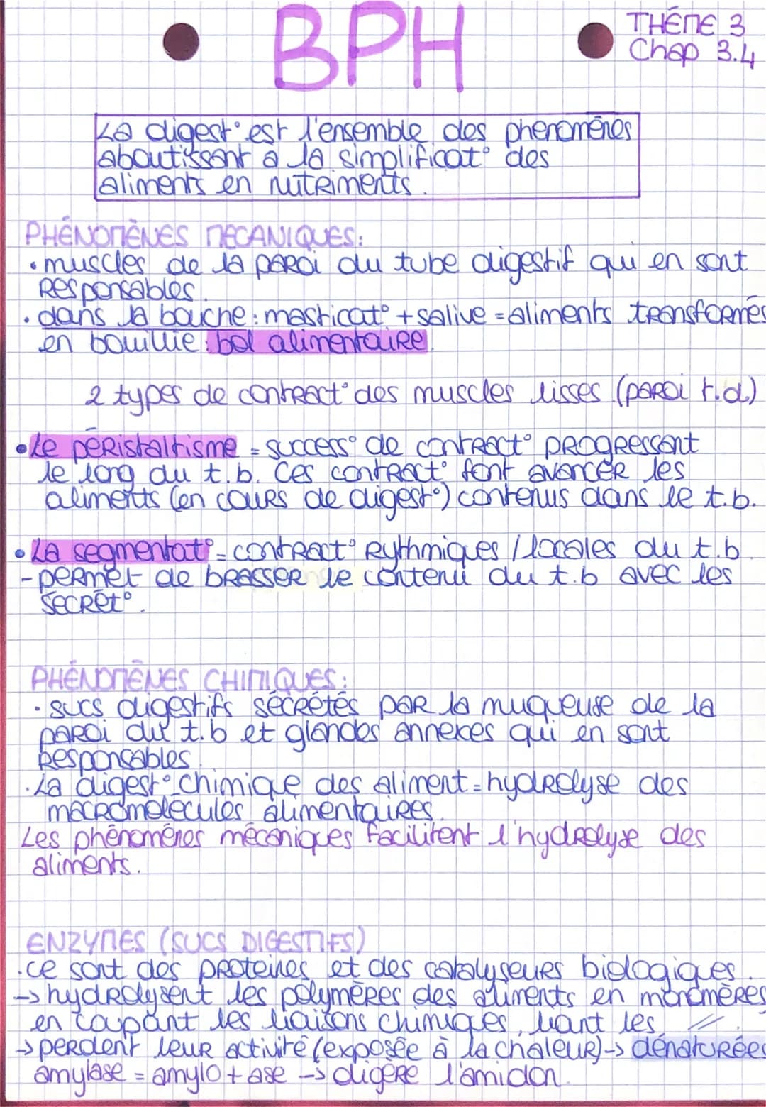 BPH
La digest est l'ensemble des phenomenes
laboutissant a la simplificat des
aliments en nutriments.
THEME 3
Chap 3.4
PHÉNOMÈNES MECANIQUES