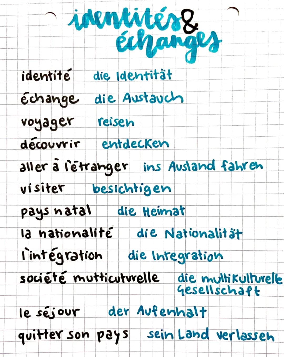 identités &
échanges
identité die Identität
échange die Austauch
reisen
voyager
découvrir entdecken
aller à l'étranger ins Ausland fahren
be