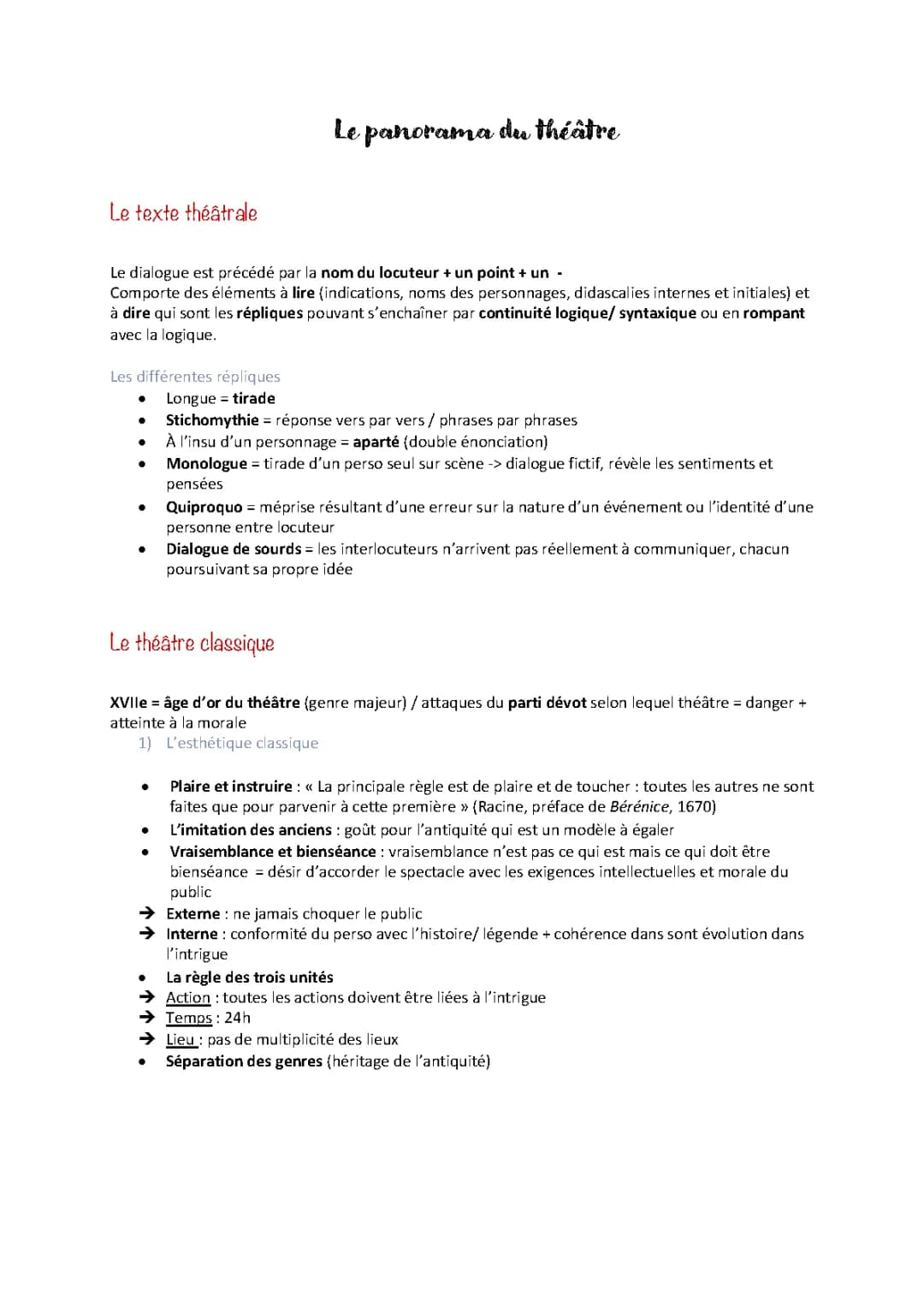 Fiche Théâtre Bac Français PDF: Tragédie, Comédie et Théâtre du 17ème Siècle