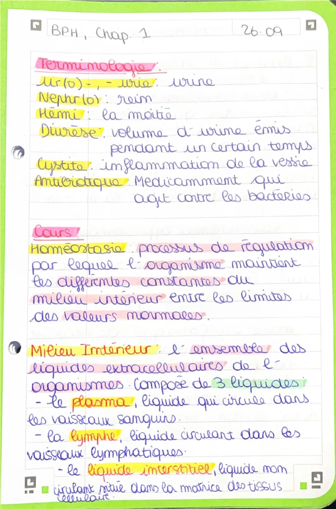 BPH, Chap. 1
Terminologie.
ur(o)- - urie: urine.
Nephr(o): rein
Hemi: la moitie
26.09
Diurèse volume d'urine émis
pendant un certain temps.
