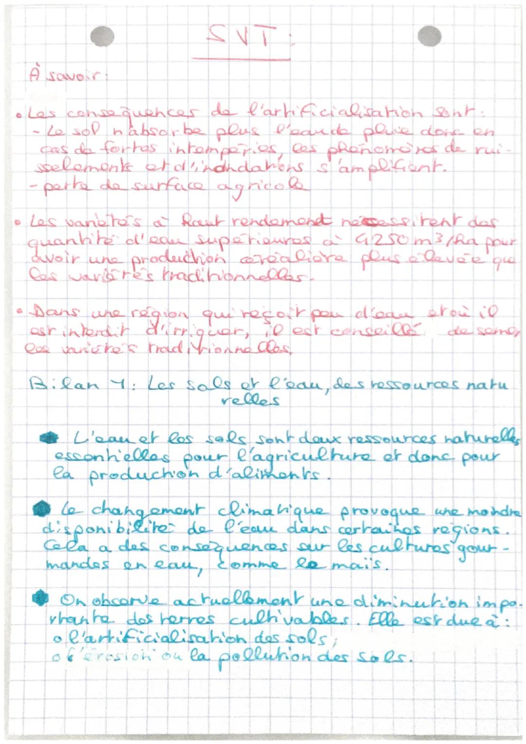 SVT

A savoir

• Les consequences de l'artificialisation sont:
- Le sol n'absorbe plus l'eande pluie donec en
cas de fortos intemperies, les