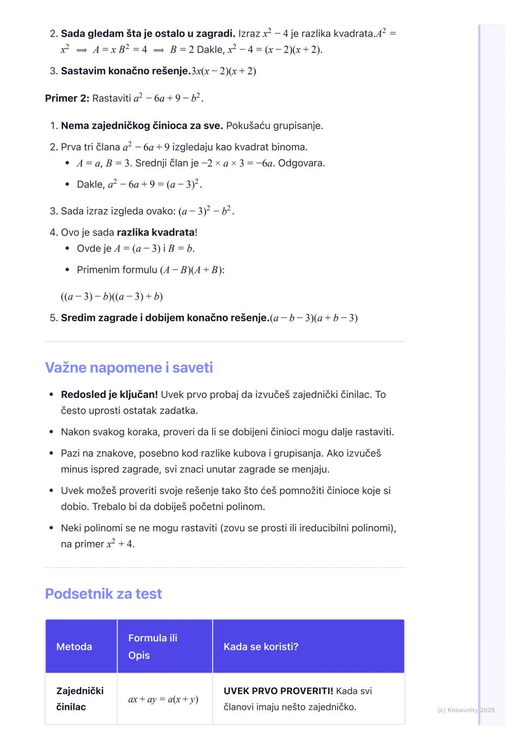 # Rastavljanje polinoma na
činioce

Uvod u rastavljanje polinoma

Rastavljanje polinoma na činioce (ili faktorizacija) je proces pisanja pol
