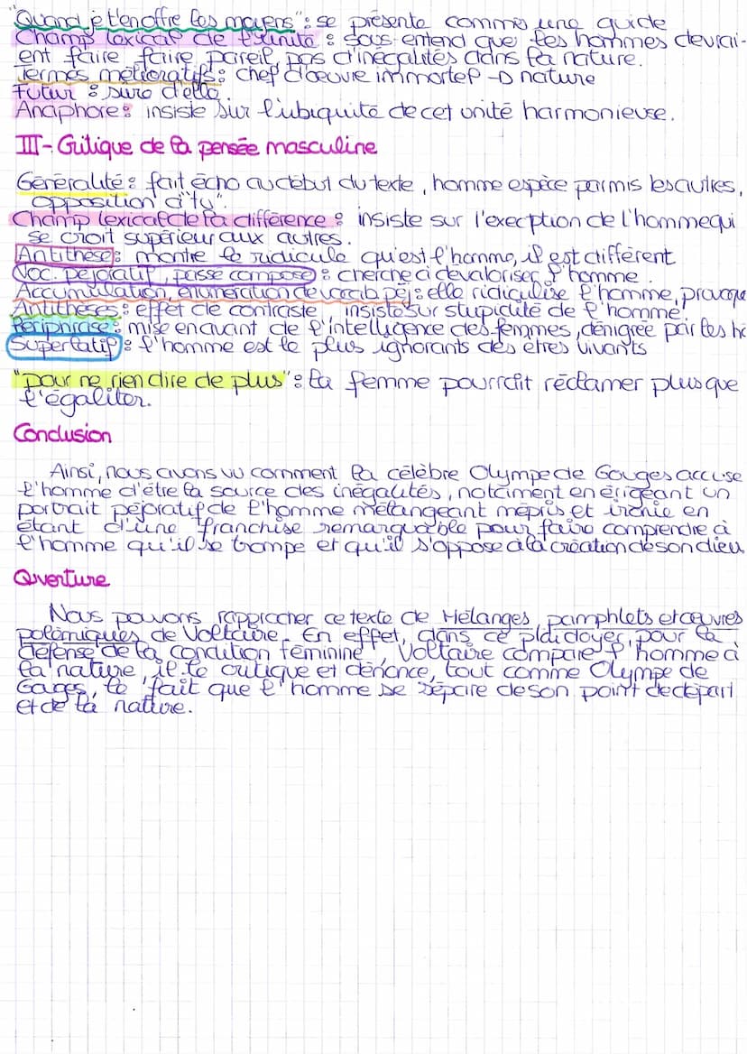 LECTURE LINEAIRE H 1
Olympe de Gouges-Les Droits de la femme
Explication linéaire n°1 : Les droits de la femme (p.17)
Homme, es-tu capable d