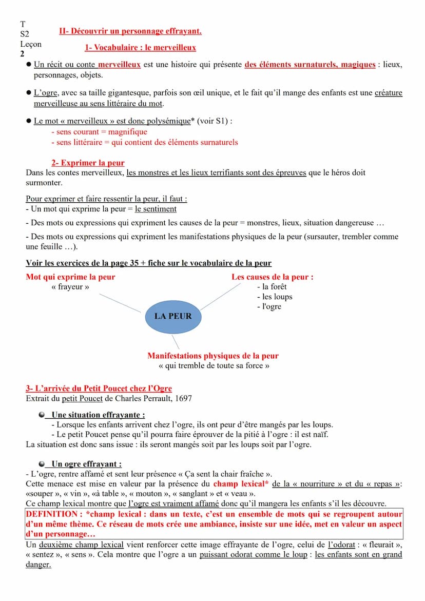 T
S2
Leçon
1
SEQUENCE 2
Thème : Le monstre, aux limites de l'humain
Objectif : Découvrir les caractéristiques et le rôle de l'Ogre dans les 
