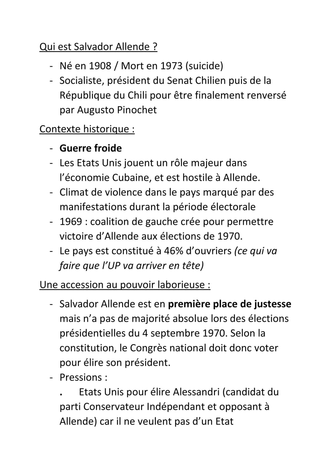 Qui est Salvador Allende ?
Né en 1908 / Mort en 1973 (suicide)
Socialiste, président du Senat Chilien puis de la
République du Chili pour êt