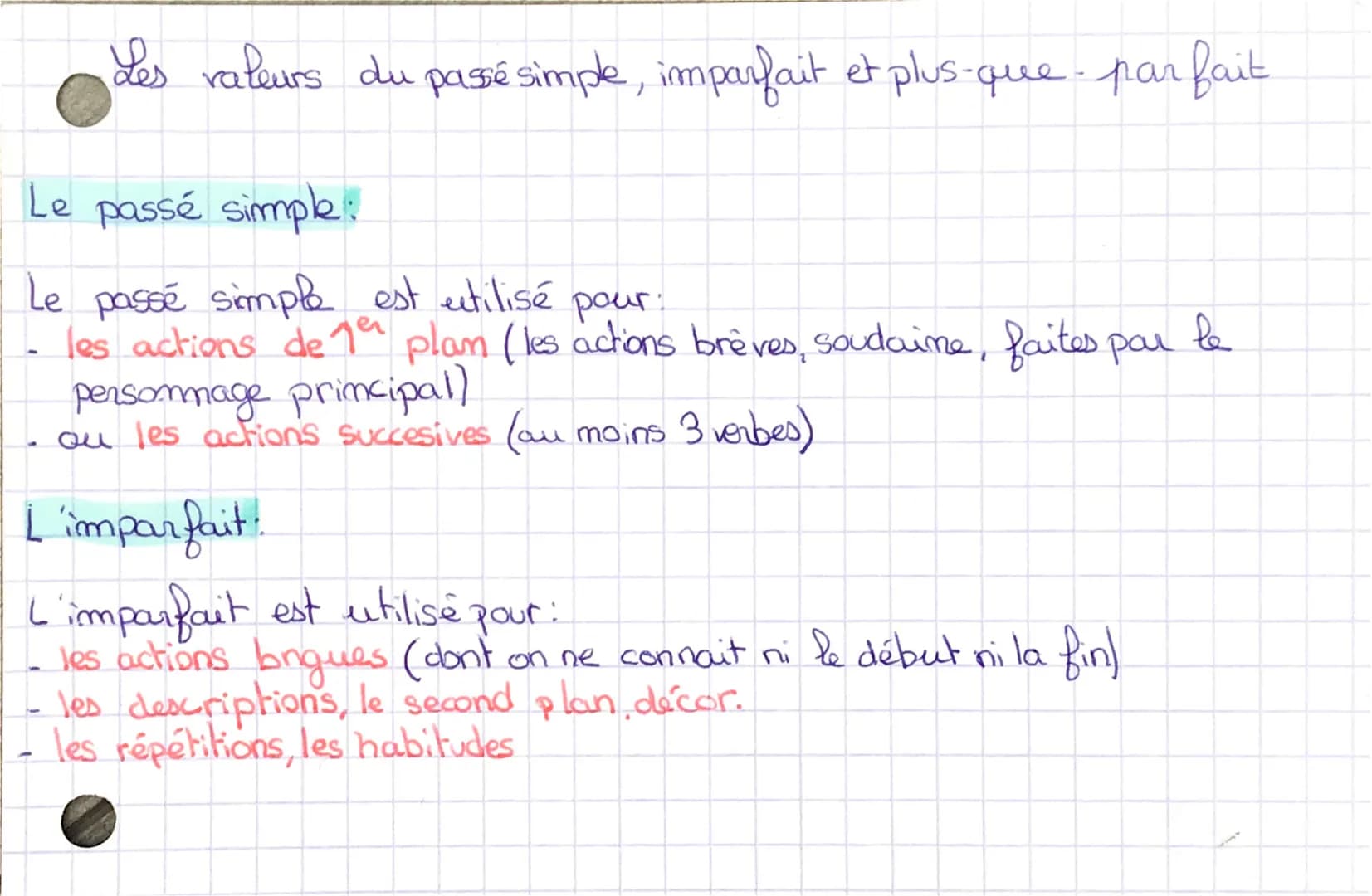 Les valeurs du passé simple, imparfait et plus-que-parfait
Le passé simple:
Le passé simple est utilisé pour:
le
les actions de 1e plan (les