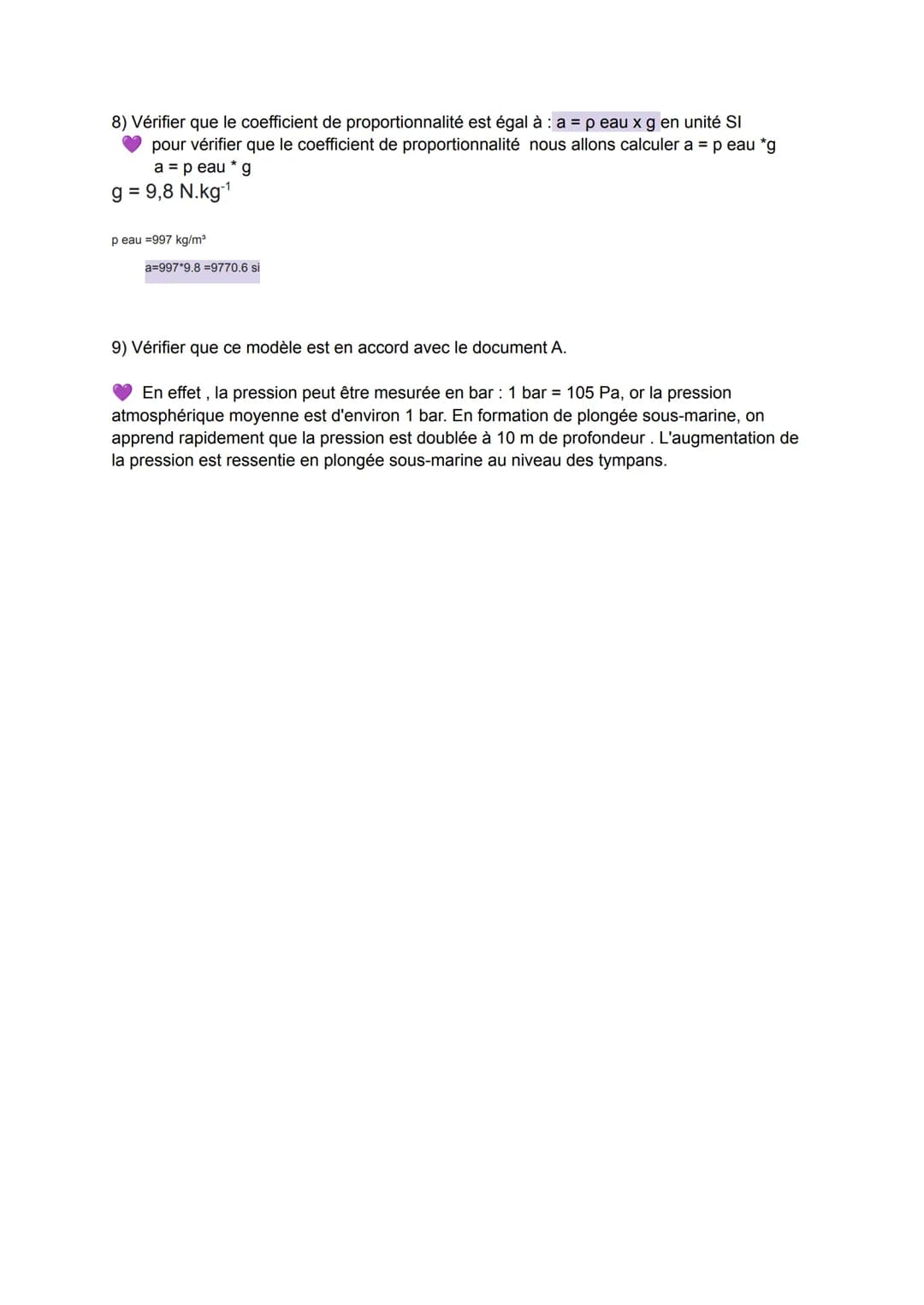 Tp : la pression en fonction de la profondeur
1)
proposer un protocole permettant de mesurer la pression en pascal en fonction de la
profond