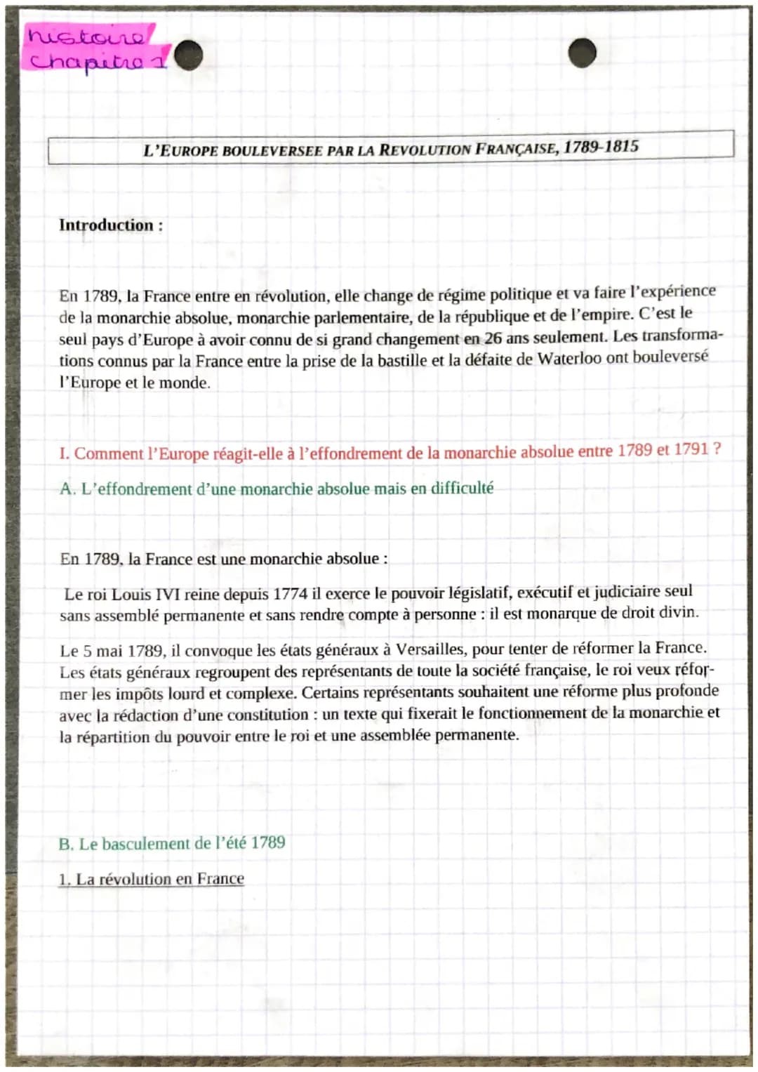 nistaire
Chapitre 1
L'EUROPE BOULEVERSEE PAR LA REVOLUTION FRANÇAISE, 1789-1815
Introduction :
En 1789, la France entre en révolution, elle 