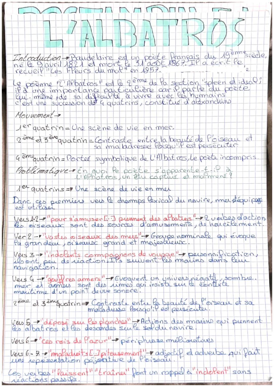 ח
חד
L'ALBATROS
Introduction - Baudelaire est un poète français du 19eme siècle,
né le 9 avril 1821 et mort le 31 août 1867. IP a écrit le
r
