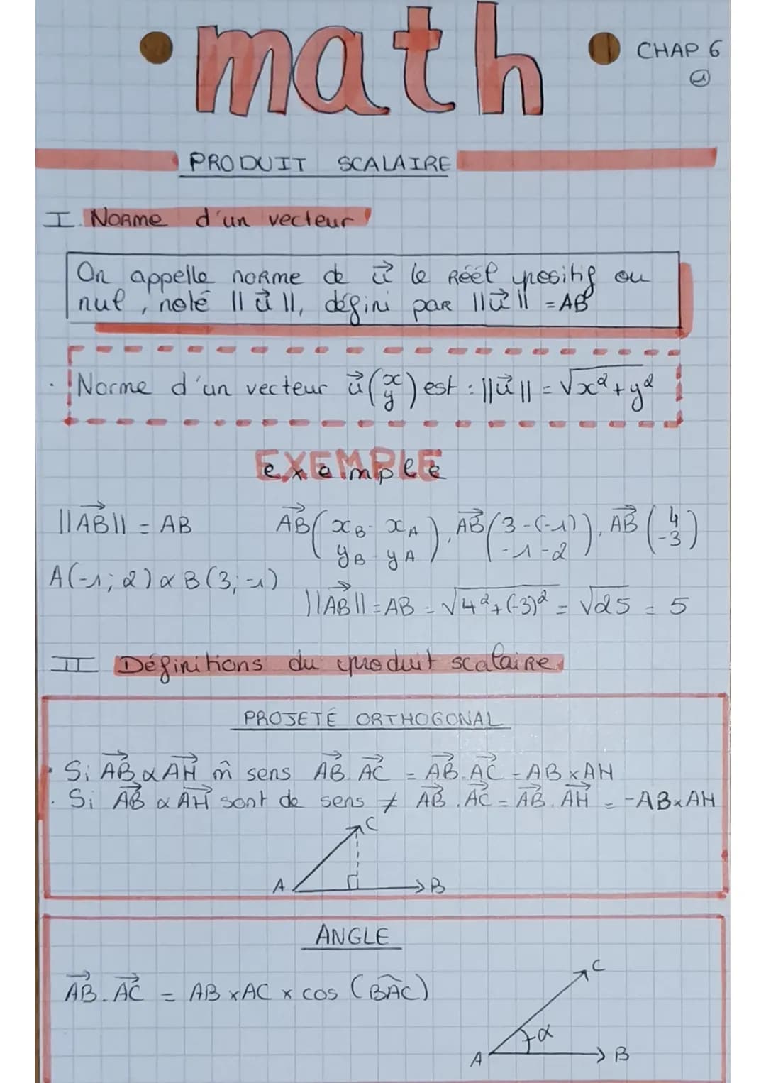 •math
I NORMe d'un vecteur
On appelle norme de 2 le Réel
nul, note 11 & 11, défini par 11ữll = AB
posits
PRODUIT SCALAIRE
Norme d'un vecteur