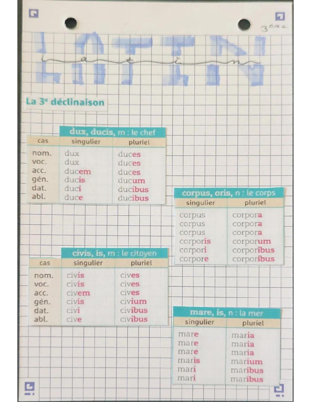 La troisième déclinaison en latin