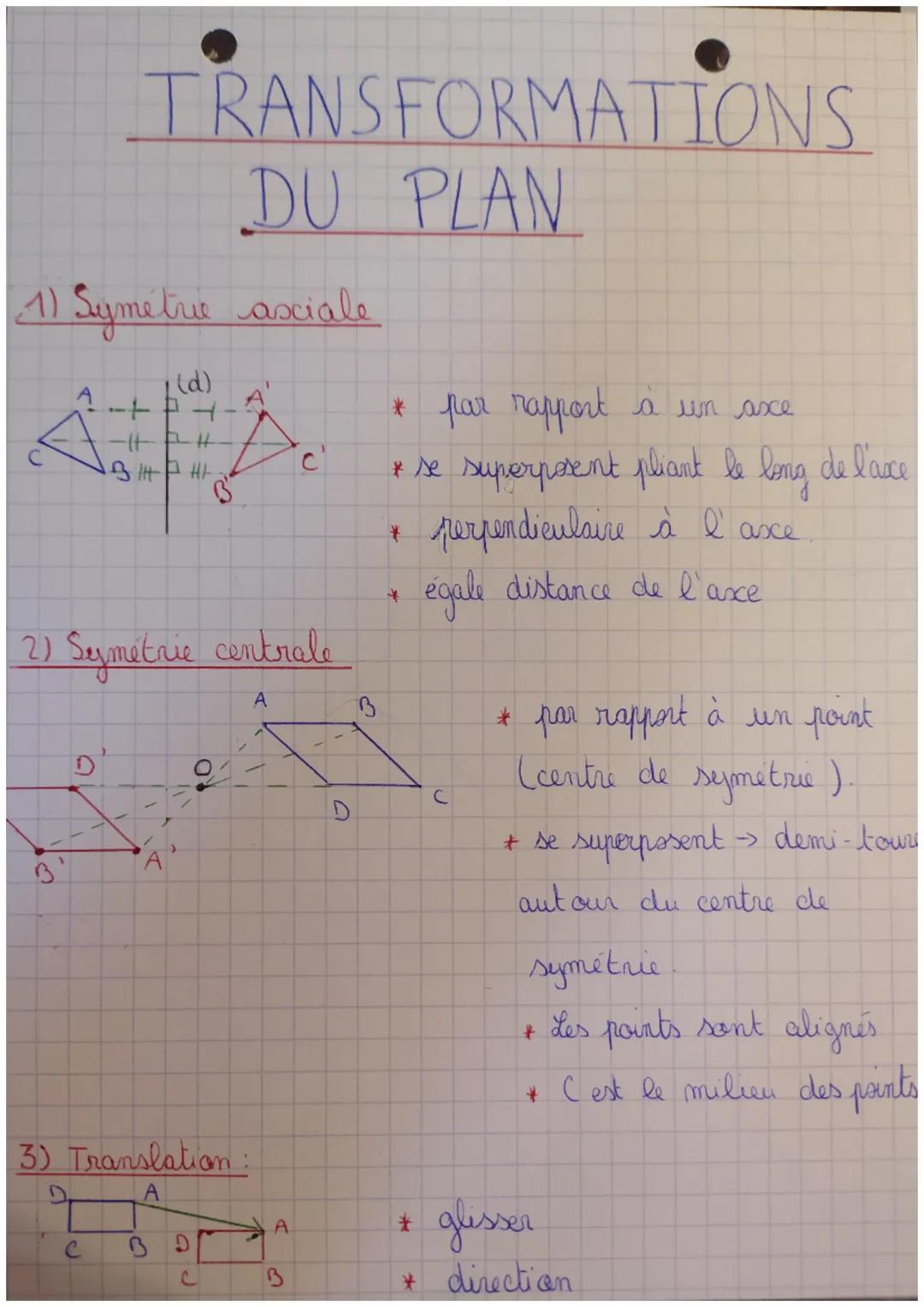 TRANSFORMATIONS
DU PLAN
(1) Symétrie axiale
C
(d)
ít ph
BHP HI
2) Symétrie centrale
A
A
3
3) Translation:
A
9
с
'c'
A
3
* par rapport à un a