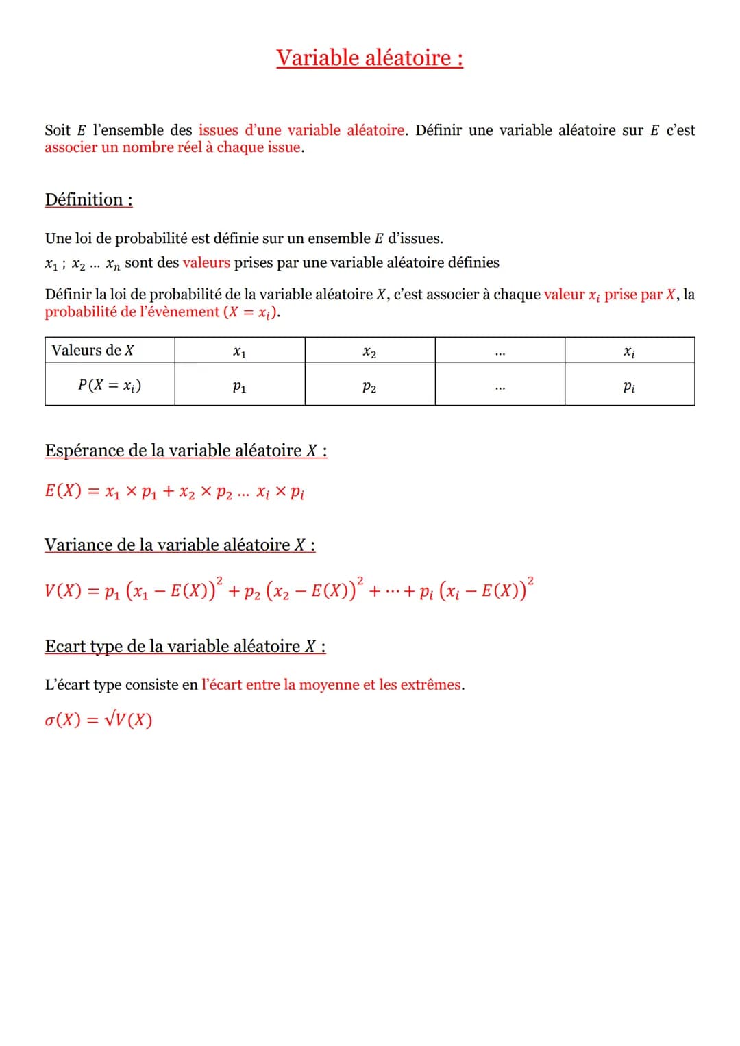Soit E l'ensemble des issues d'une variable aléatoire. Définir une variable aléatoire sur E c'est
associer un nombre réel à chaque issue.
Dé