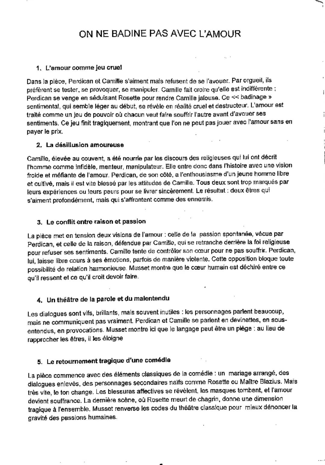 ON NE BADINE PAS AVEC L'AMOUR
1. L'amour comme jeu cruel
Dans la pièce, Perdican et Camille s'aiment mais refusent de se l'avouer. Par orgue