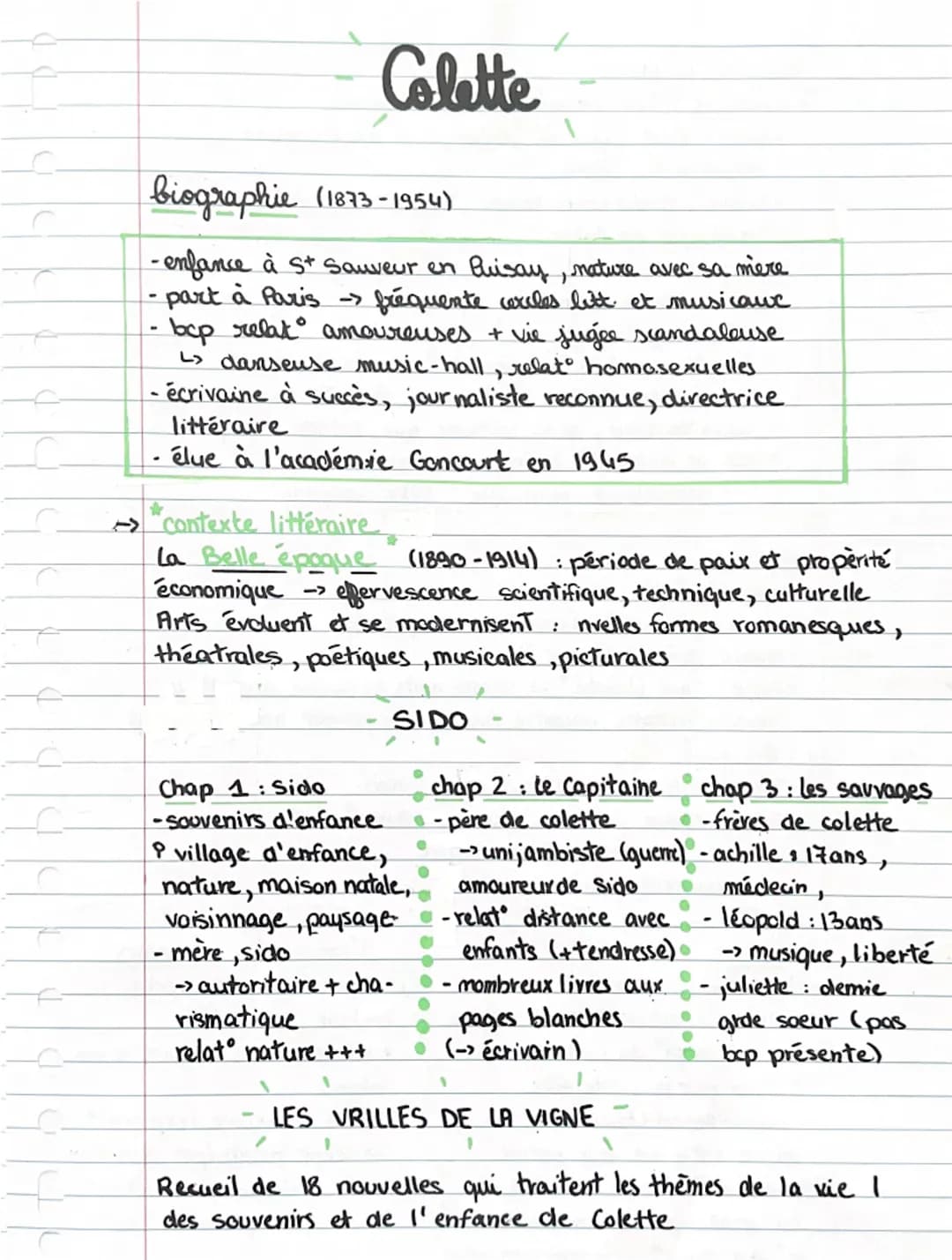 Fiches de révision dissertation Sido et Les Vrilles de la Vigne Colette  