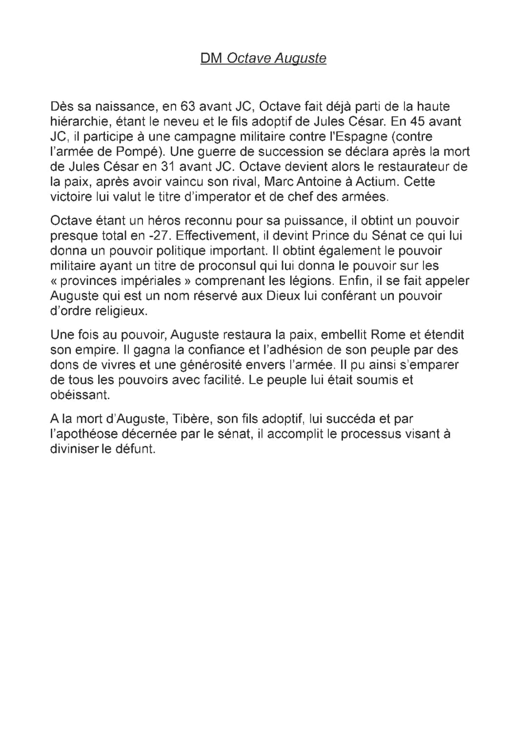 Octave Auguste : Biographie Courte, Naissance et Mort, Exposé PDF, Empereur Romain
