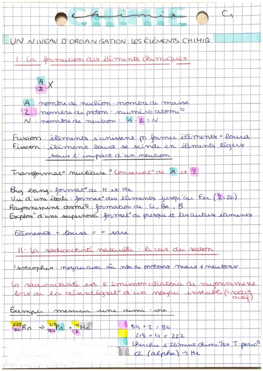 UN NIVEAU D'ORGANISATION LES ELEMENTS CHIMIQ.
I- la formation des éléments chimiques
ما
AX
A: nombre de nuction nombre de masse
2: nombre de