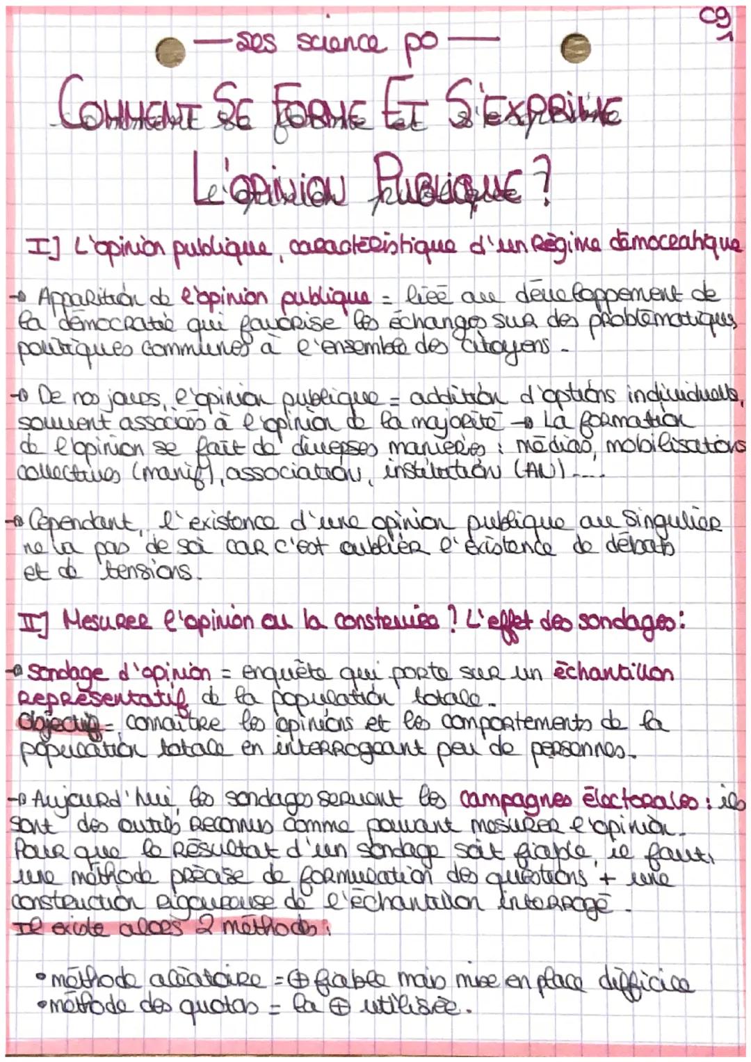 -ses science po
COMMENTE SE FORME ET S'EXPRILE
Le gainion publique ?
I] L'opinion publique caractéristique d'un régime democeanque
→ Apparit