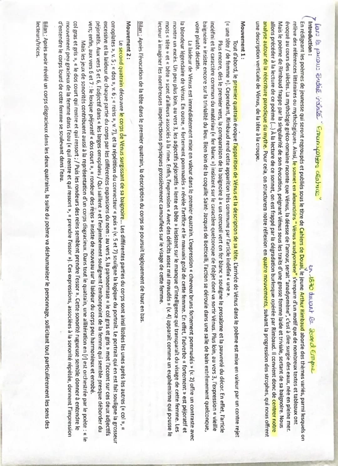 umes ABAB
ABBA
ААВ - АВА
Explication linéaire 5: Venus Anadyomène, Arthur Rimbaud
repetition
= pauvreté décor
comparaison baignore
article i