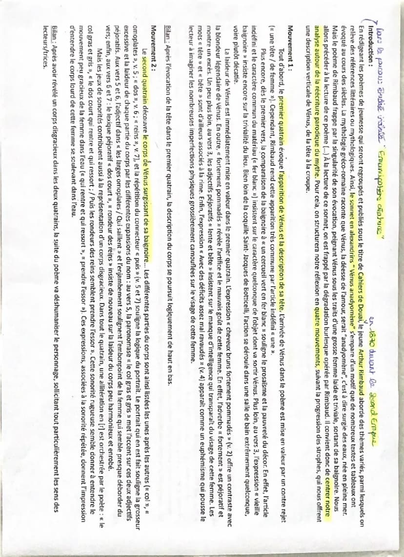 umes ABAB
ABBA
ААВ - АВА
Explication linéaire 5: Venus Anadyomène, Arthur Rimbaud
repetition
= pauvreté décor
comparaison baignore
article i