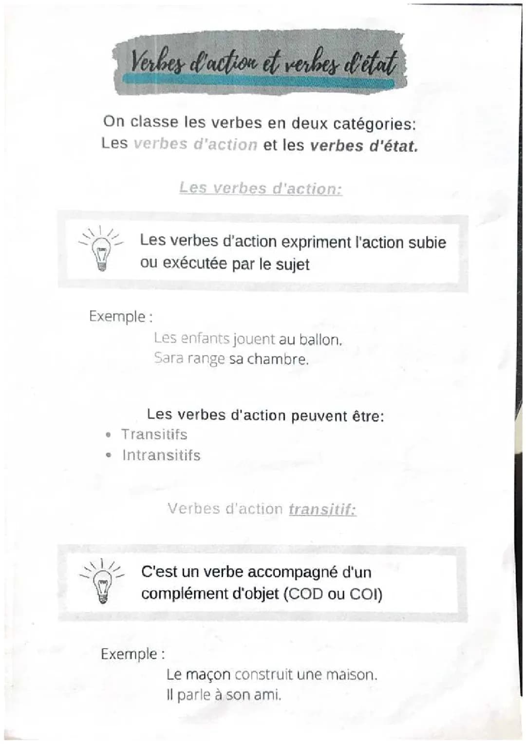 verbes d’action et verbes d’état 