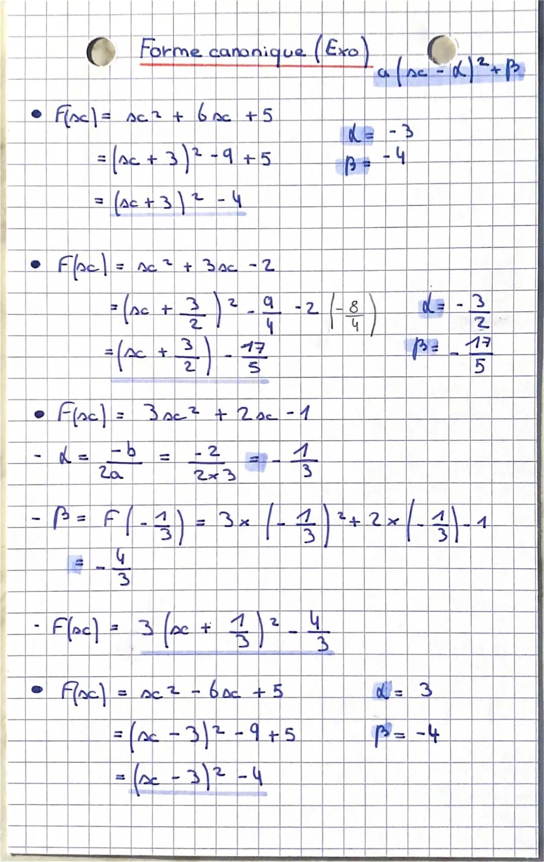 Forme canonique ( Exercice d’entraînement)