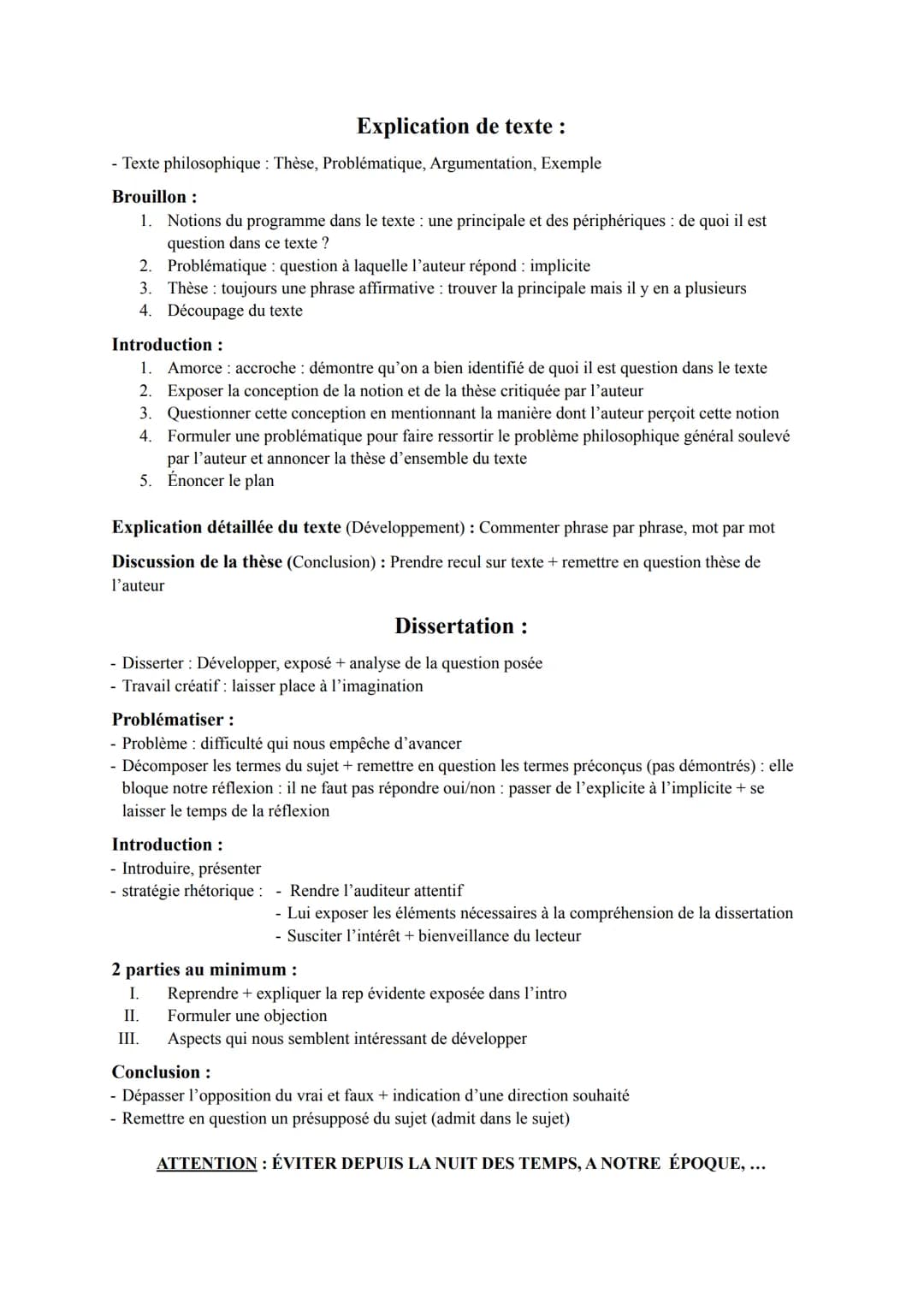 Explication de texte :
- Texte philosophique: Thèse, Problématique, Argumentation, Exemple
Brouillon :
1. Notions du programme dans le texte
