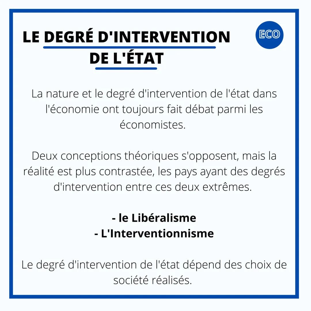 ECONOMIE
LE DEGRÉ
D'INTERVENTION DE
L'ÉTAT DANS
L'ÉCONOMIE LE DEGRÉ D'INTERVENTION
DE L'ÉTAT
ECO
La nature et le degré d'intervention de l'é