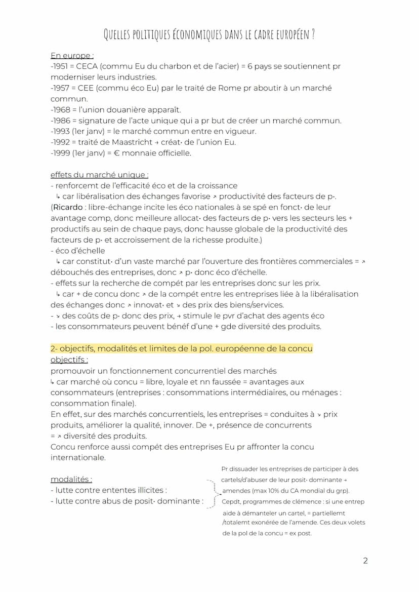 QUELLES POLITIQUES ÉCONOMIQUES DANS LE CADRE EUROPÉEN ?
Définitions :
-marché unique/commun = espace où les marchandises, personnes, capitau