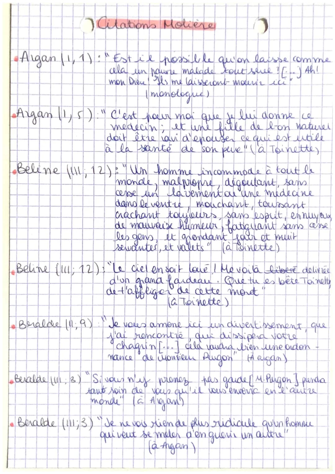 Citations Molière
O
•Argan (1, 1): "Est il possible qu'on laisse comme
cela
un paure malade tout surve! [..] Ah!
mon Dieu. Ils me laisseront