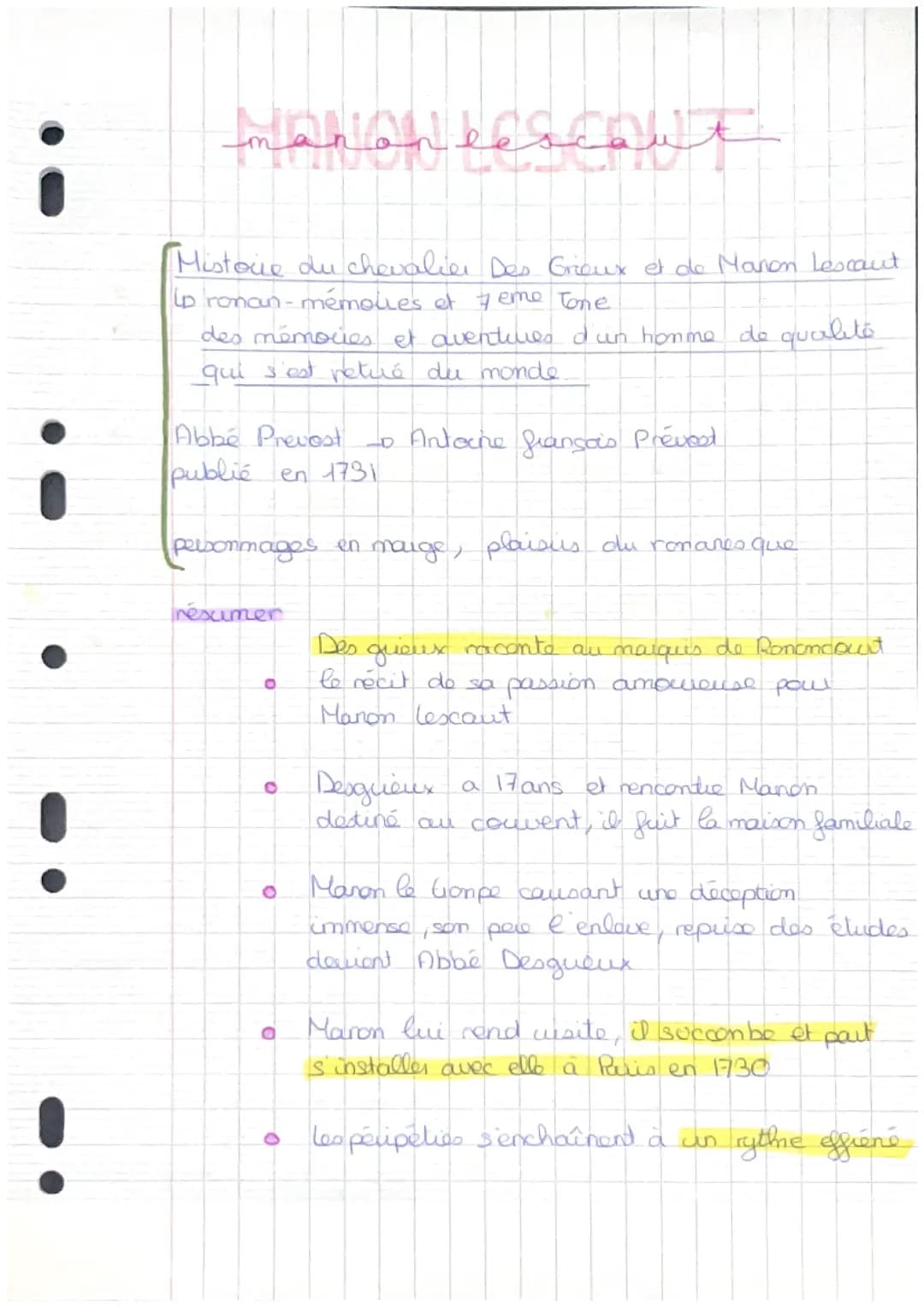 Manon Lescaut dissertation résumé point clefs 