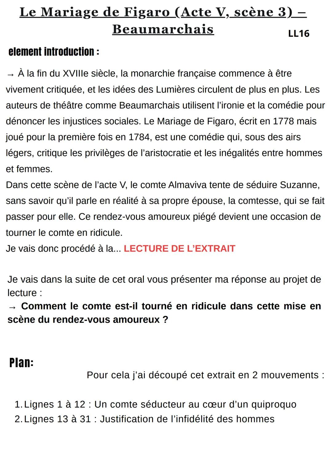 Analyse linéaire - Le mariage de Figaro, Acte 5 scène 7
