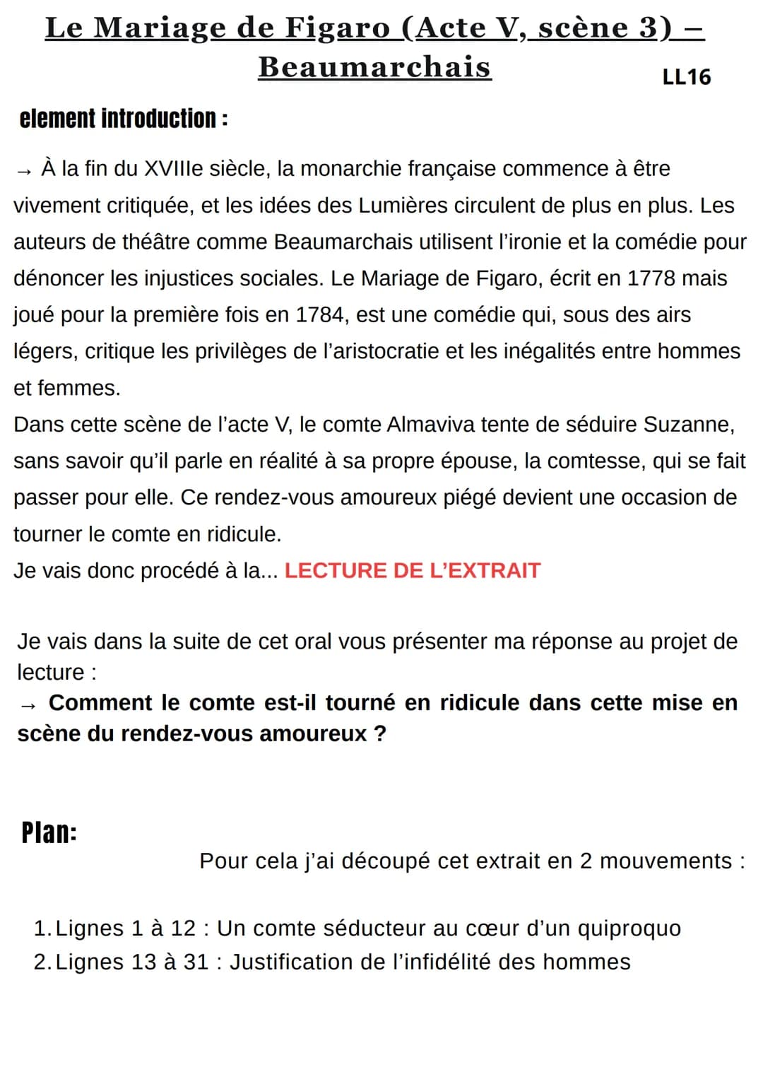 Analyse linéaire - Le mariage de Figaro, Acte 5 scène 7
