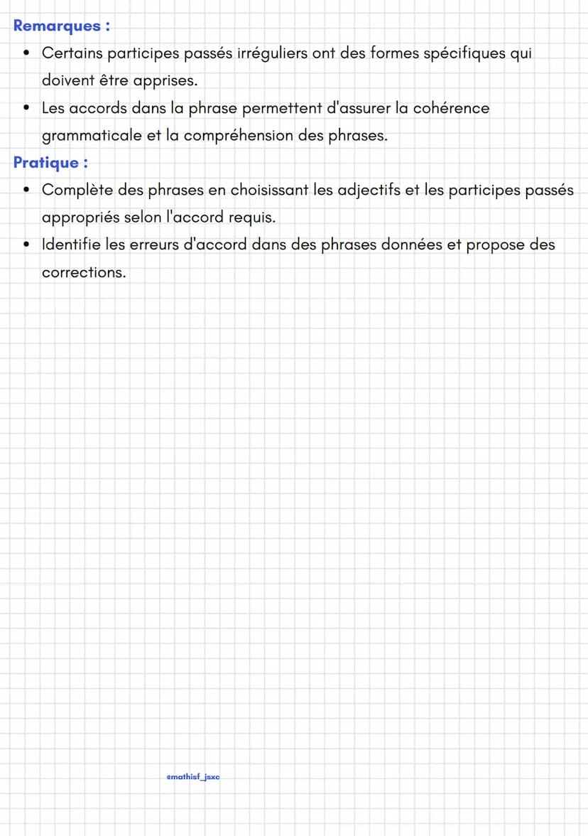 emathisf_jsxc
Français
Les accords dans la phrase
Les accords dans la phrase sont des règles grammaticales importantes pour
assurer la conco