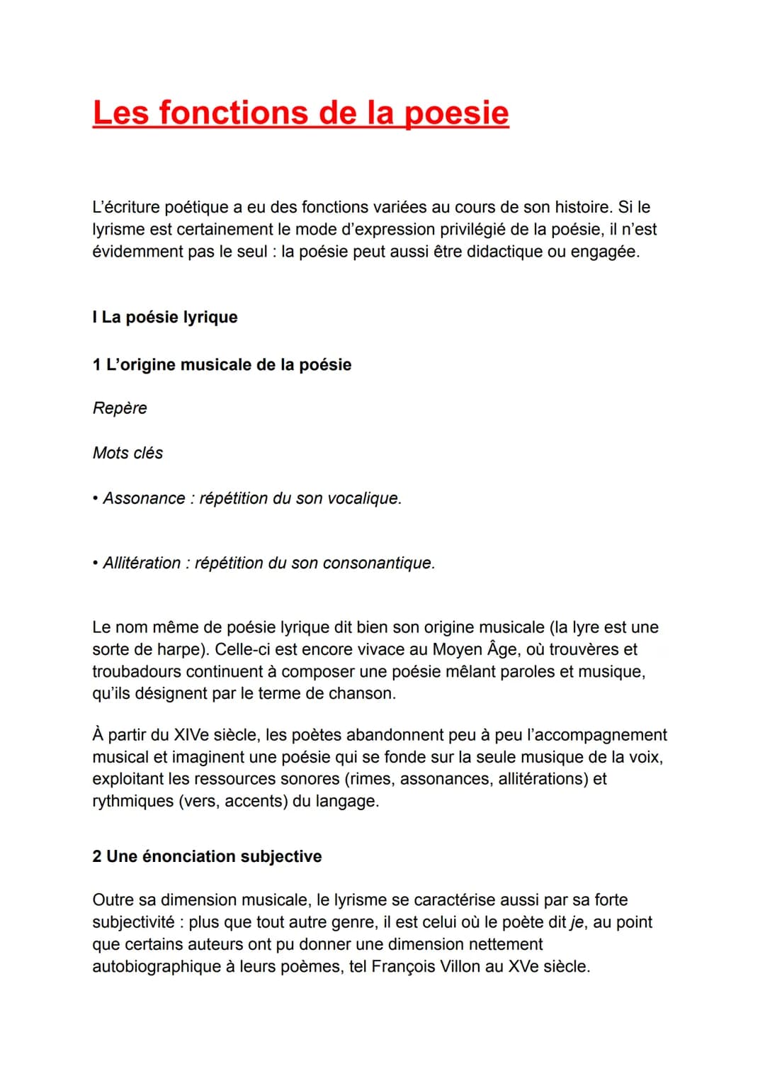 Les fonctions de la poesie
L'écriture poétique a eu des fonctions variées au cours de son histoire. Si le
lyrisme est certainement le mode d