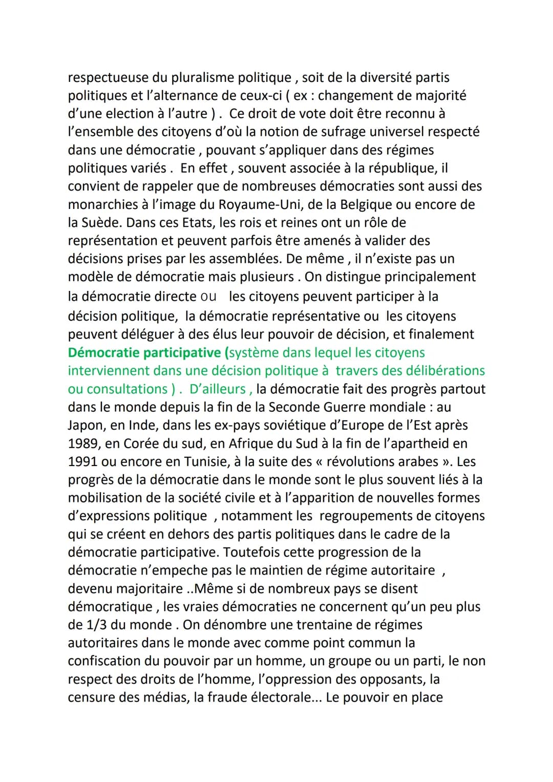 COURS HGGSP
'La démocratie est un mauvais système, mais elle est le moins
mauvais de tous les systèmes 'Winston Churchill
Ce constat de l'an