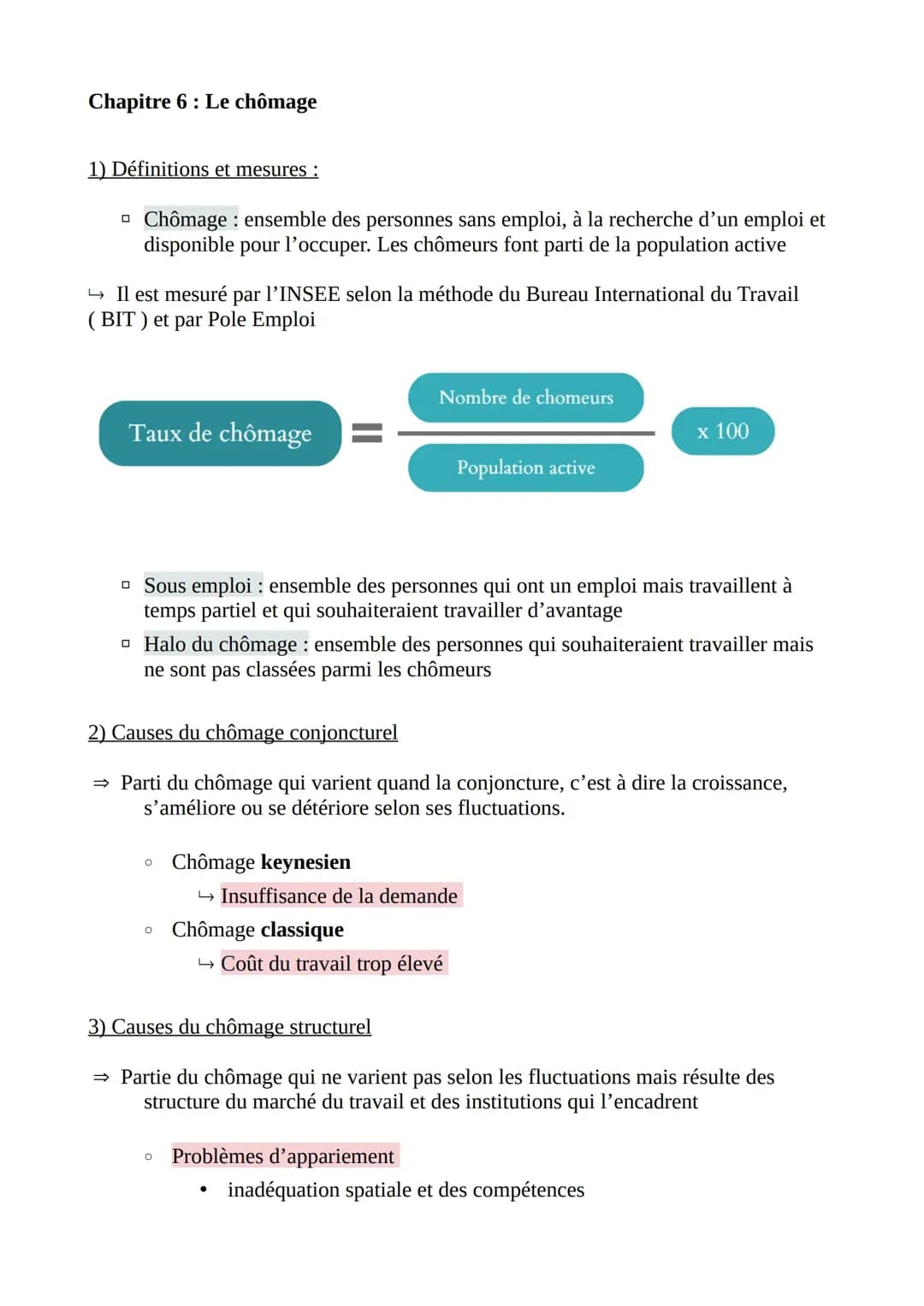 Le chômage SES - Baccalauréat général