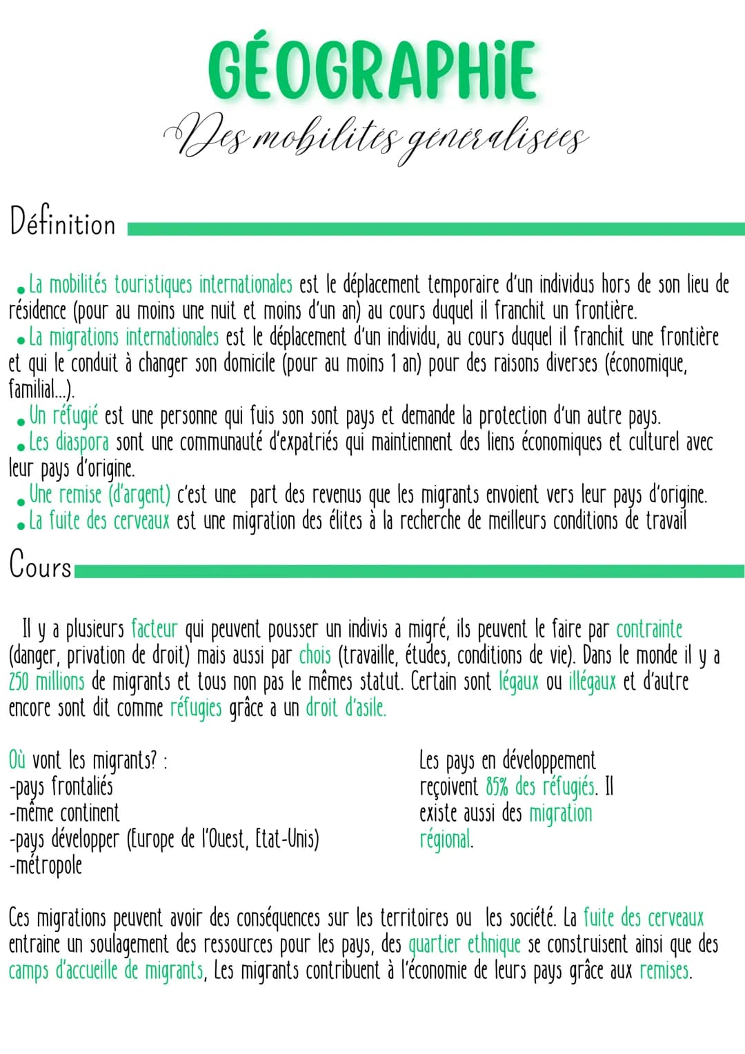 GÉOGRAPHIE
Des mobilites generalisees
Définition
La mobilités touristiques internationales est le déplacement temporaire d'un individus hors