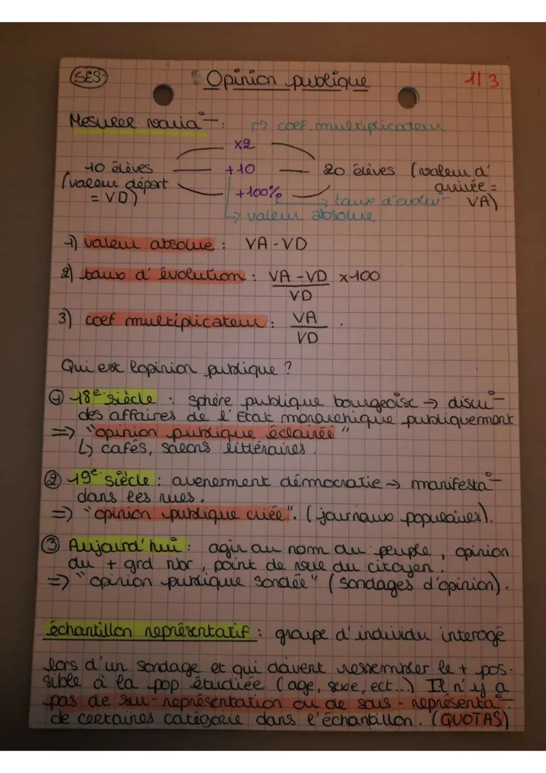 # Opinion publique

SES

Mesurer varia

113

coef multiplicatem

X2

10 élèves
(valeur dépert
= VD)
+10
20 élives (valeur d'
+100%
arrivée =