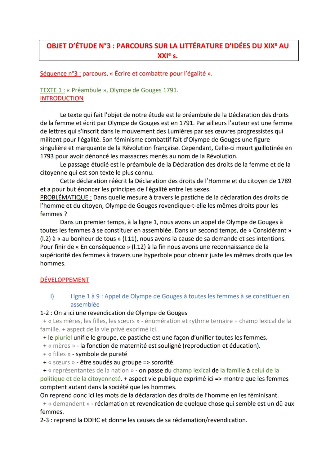 OBJET D'ÉTUDE N°3 : PARCOURS SUR LA LITTÉRATURE D'IDÉES DU XIXe AU
XXIe s.
Séquence n°3: parcours, « Écrire et combattre pour l'égalité ».
T