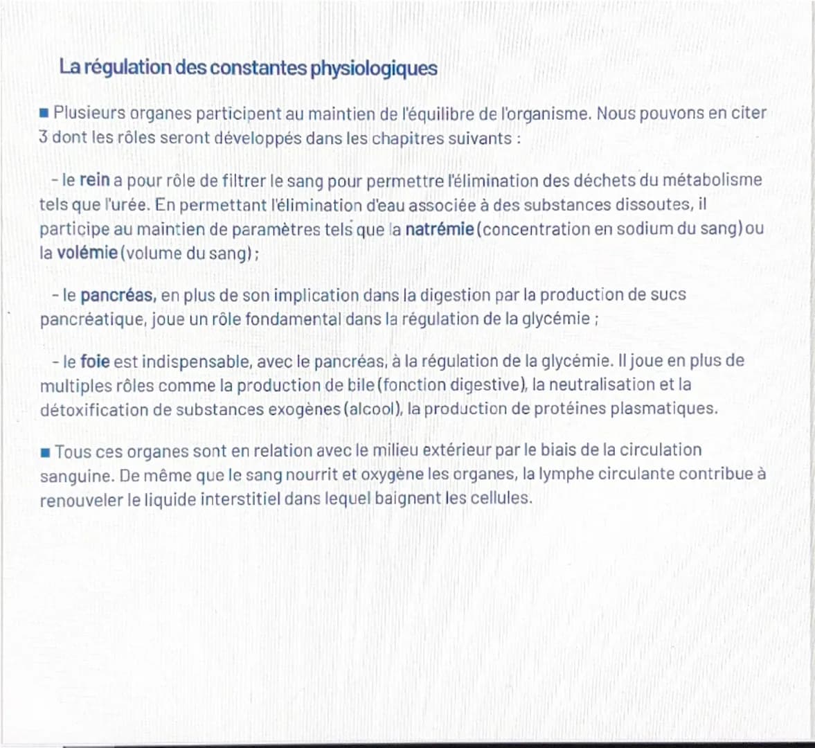 Les compartiments liquidiens
■Le milieu intérieur désigne l'ensemble des liquides physiologiques de l'organisme dans
lesquels baignent les c