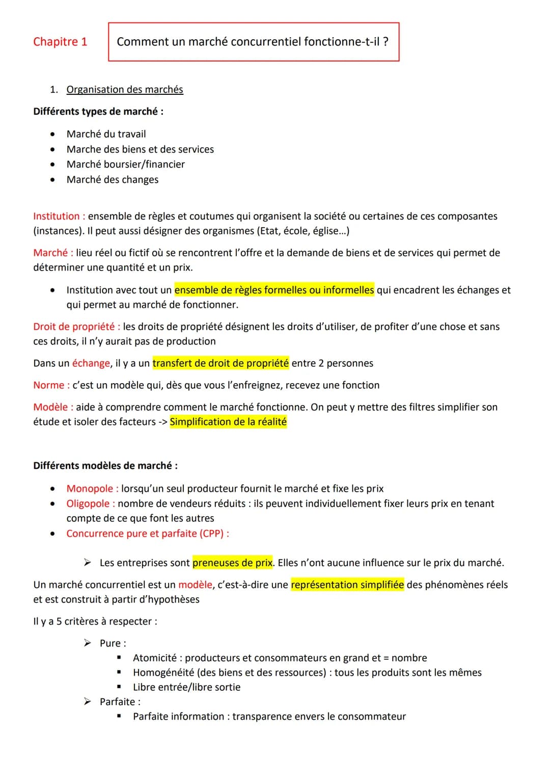 Chapitre 1 Comment un marché concurrentiel fonctionne-t-il ?
1. Organisation des marchés
Différents types de marché :
● Marché du travail
●
