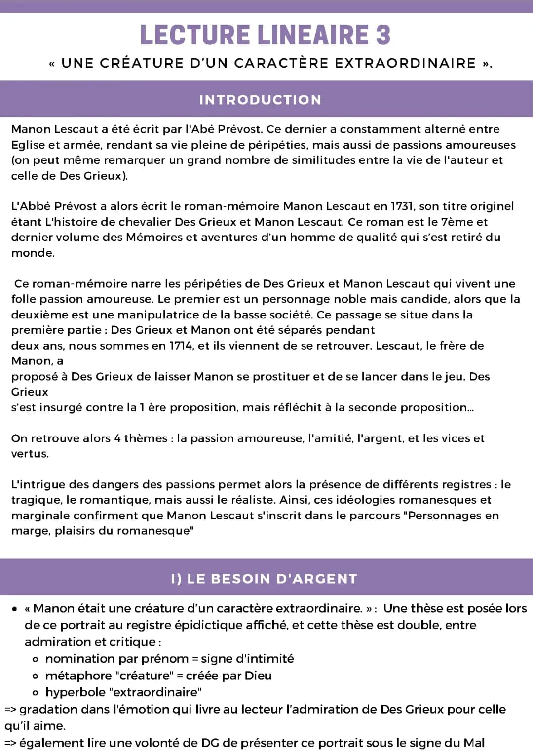 Résumé et Description des Personnages de Manon Lescaut