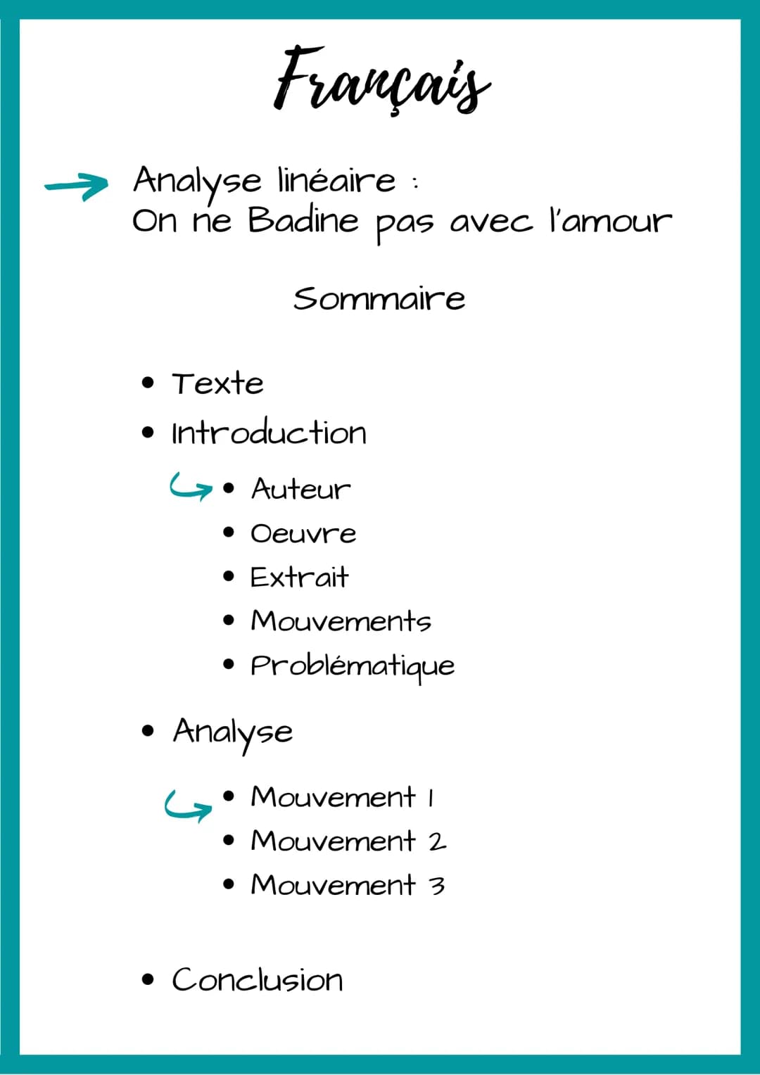 Français
Analyse linéaire :
On ne Badine pas avec l'amour
Sommaire
• Texte
• Introduction
• Auteur
• Oeuvre
• Extrait
Mouvements
Problématiq