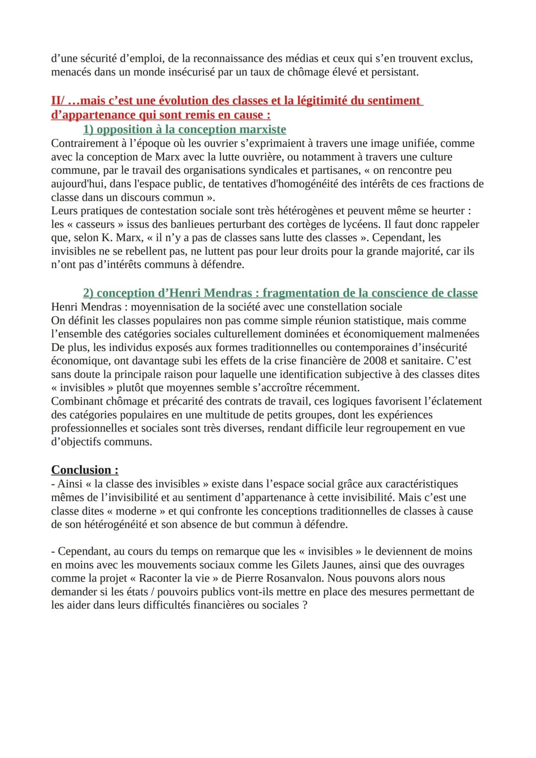 ORAL
Les invisibles, une classe sociale ?
Intro:
- accroche : Gilets Jaune, « le cri de colère des invisibles ». Périurbains, ruraux, déclas