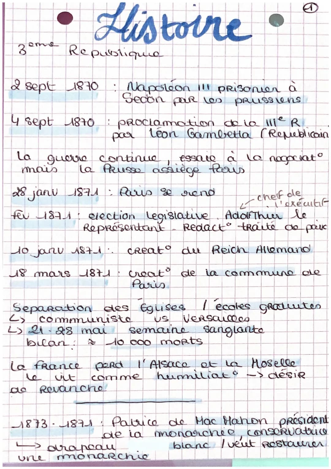 Histoire
zeme Republique
2 Sept 1870 : Napoleon 111 Prisoner a
Sedon par les
PRussiens
4 sept 1870 : proclamation de la llle R
par Léon Gamb